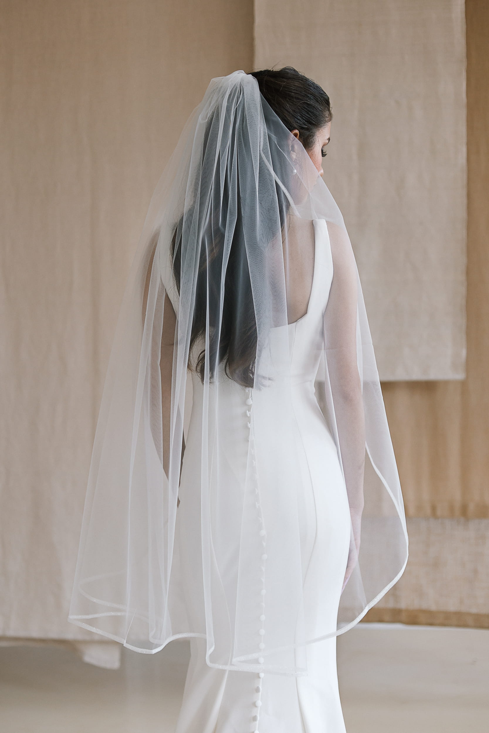 Arabela - Fingertip Glitter Edge Wedding Veil - Image 2