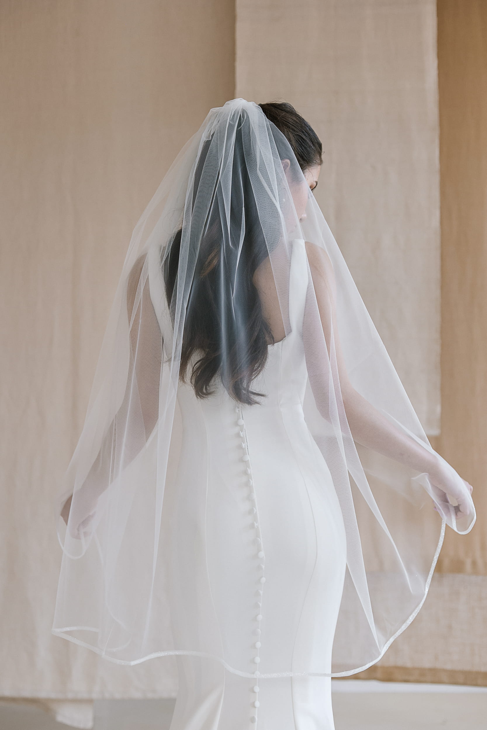 Arabela - Fingertip Glitter Edge Wedding Veil - Image 3